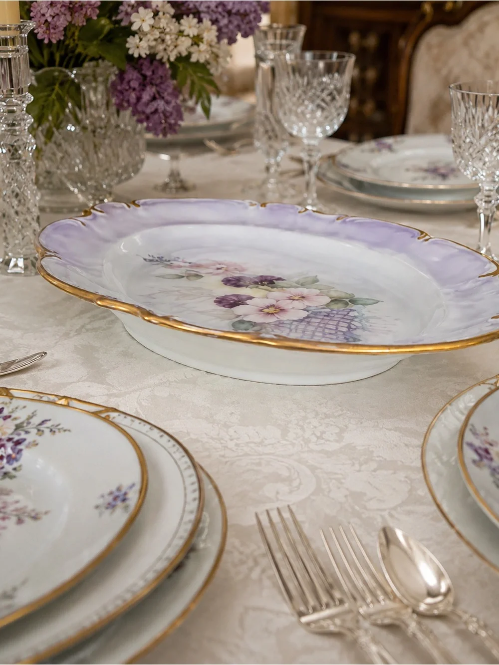 Vintage 1971 Hutschenreuther Sylvia Bavaria Hand-Painted Floral Serving Platter